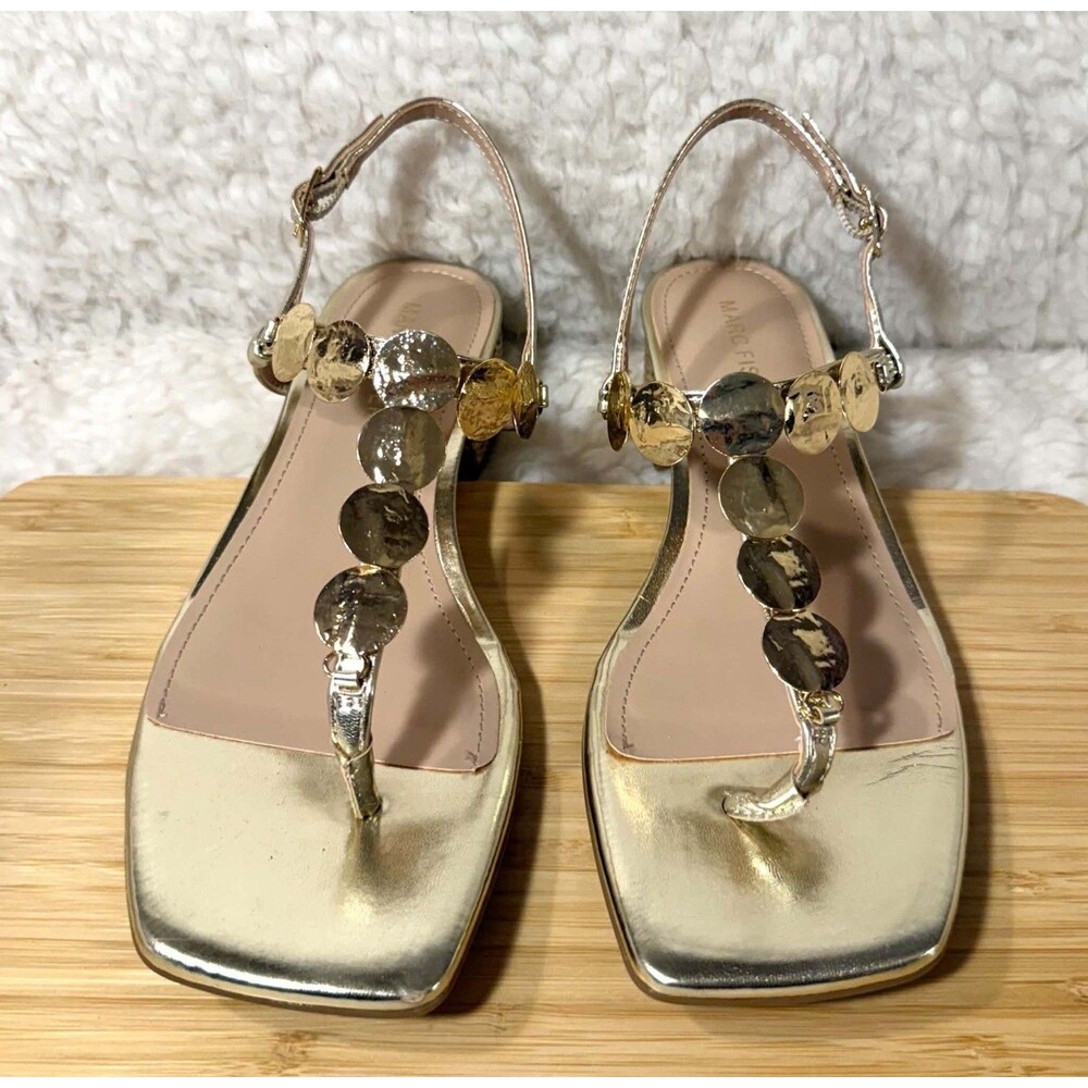Marc Fisher Caylie Gold T-Strap Block Heel Sandals Womens 6.5M NEW - Picture 5 of 8
